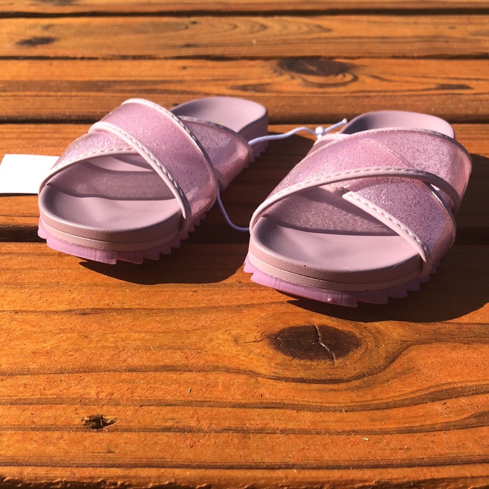 NWT J Crew Crewcuts Purple Pool Slides With Glitter Straps Toddler Sizes 8 and 9 - Picture 6 of 7